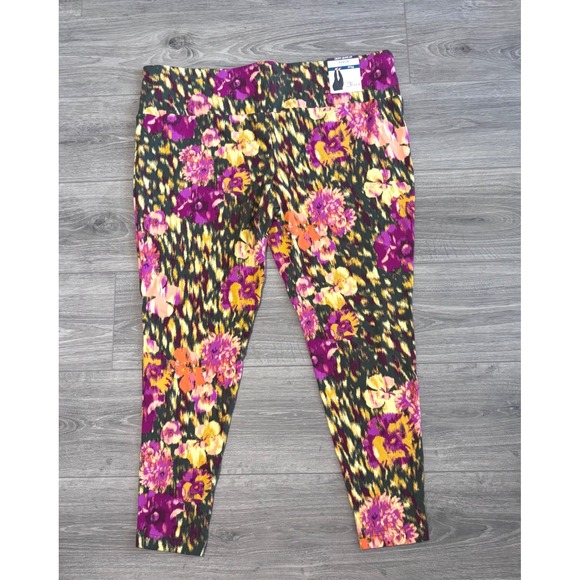 Terra & Sky Plus Size Leggings 2X Floral Print Fitted Pants Comfort Walking - Picture 1 of 7